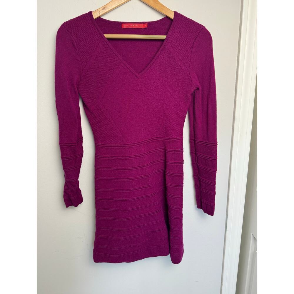 Krimson Klover Women M Fuchsia Pink Sweater Dress Merino Wool Long Sleeve Ribbed - Picture 2 of 10
